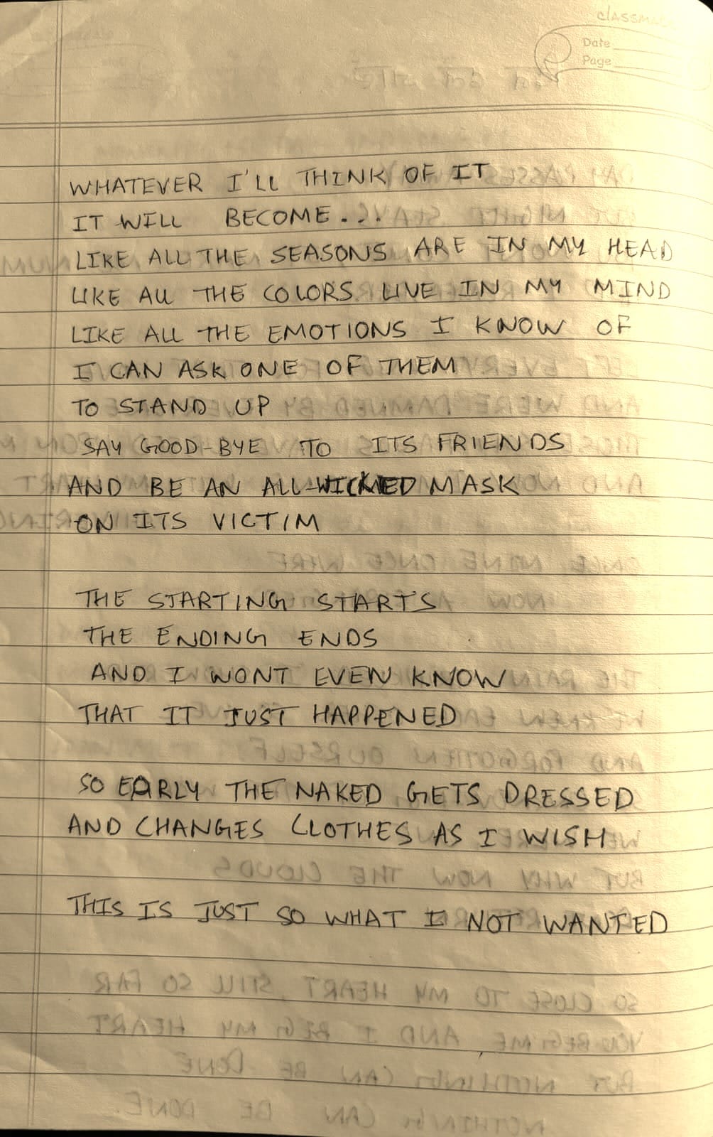 A handwritten poem