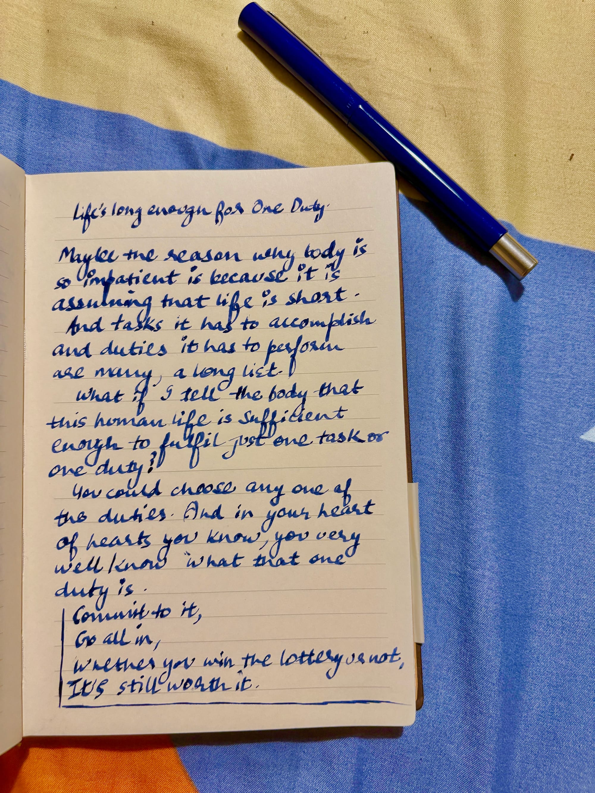 Handwritten piece in a diary
