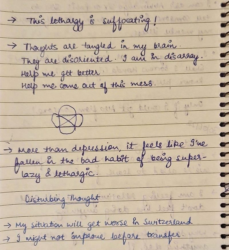Handwritten note in my journal on my mental state last year.