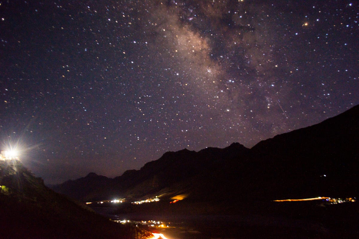 Milky Way galaxy with Key Monastery, Spiti on the left