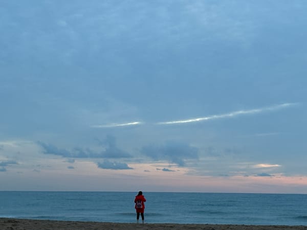 A person watching sunset at the beach